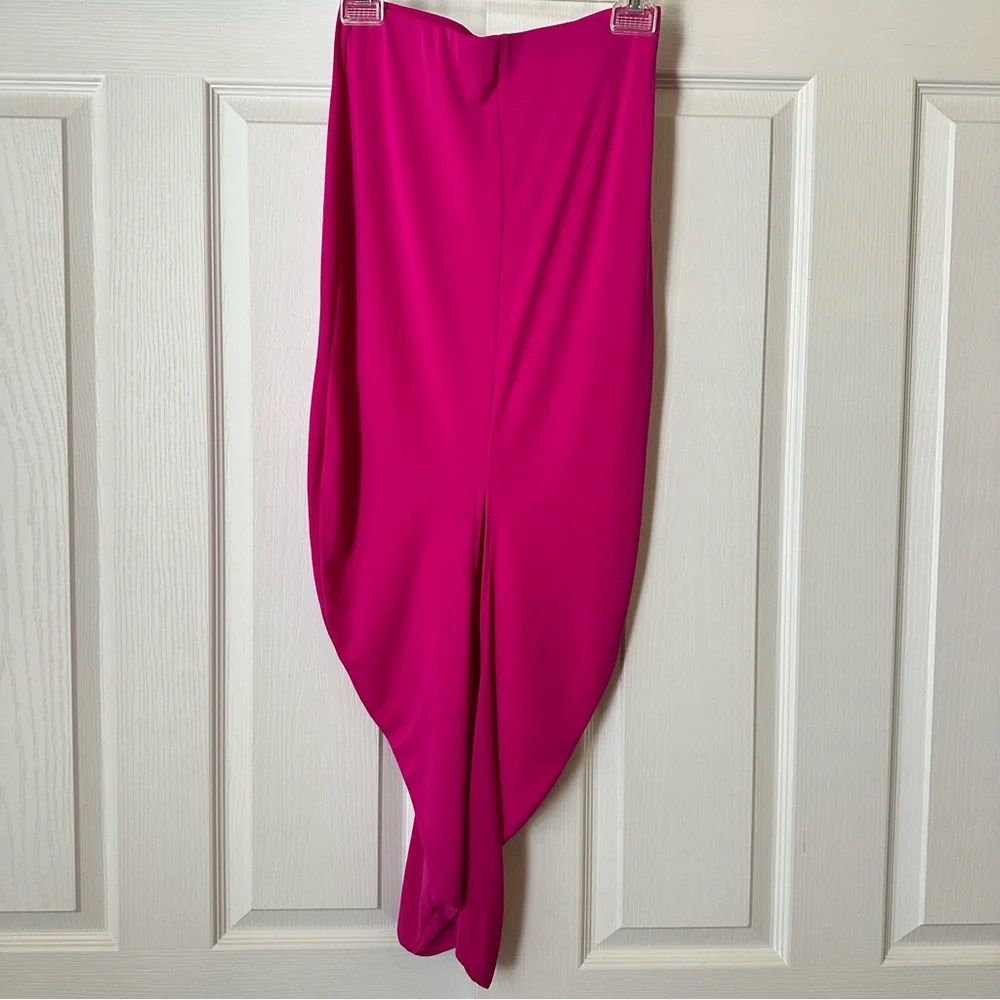 New Zara 2 Piece Fuchsia Pink Asymmetric Top and Draped Midi Skirt Small